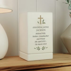Personalised Memorial Cross Small Wooden Urn