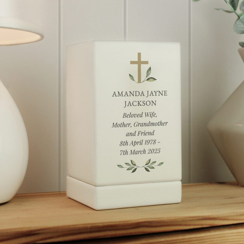 P1011H68-1.jpg Personalised Memorial Cross Small Wooden Urn