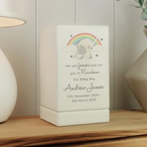 Personalised Child's Memorial Small Wooden Urn - Elephant & Rainbow