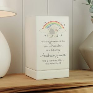 Personalised Child's Memorial Small Wooden Urn - Elephant & Rainbow